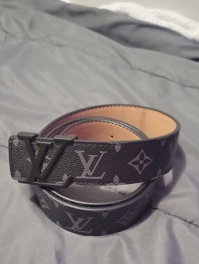 Louis Vuitton Black Monogram Canvas Men's Belt with LV Buckle